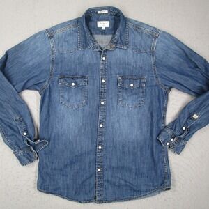Pepe Jeans London Bolt LS Denim Shirt Mens Large Blue Regular Fit Western Snap